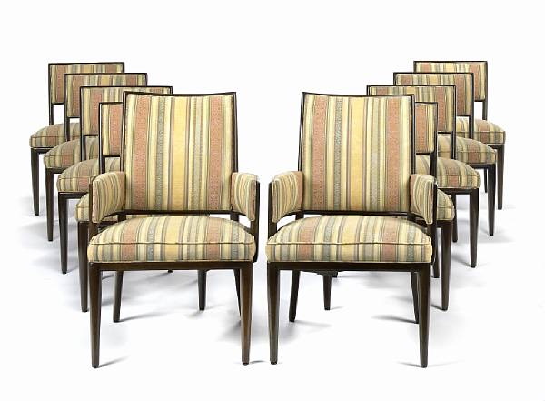 Appraisal: A set of ten mid century upholstered mahogany dining chairs