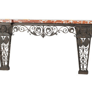 Appraisal: A Cast Iron Marble Top Console Table Late th Century