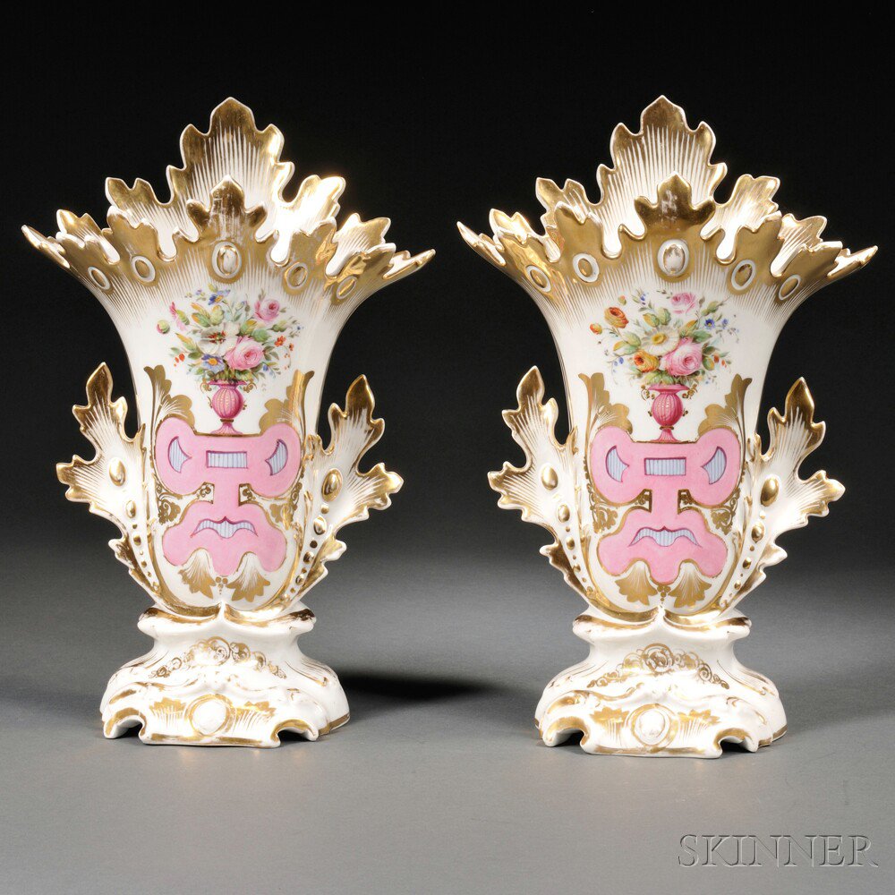 Appraisal: Pair of Limoges Porcelain Foliate-molded Vases France th century gilded