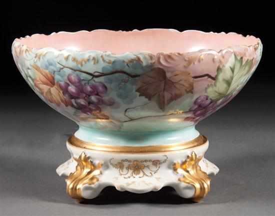 Appraisal: Limoges paint decorated porcelain centerbowl and base late th century