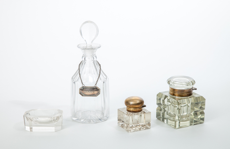 Appraisal: GROUP OF FOUR GLASS ARTICLES Comprising a decanter and stopper