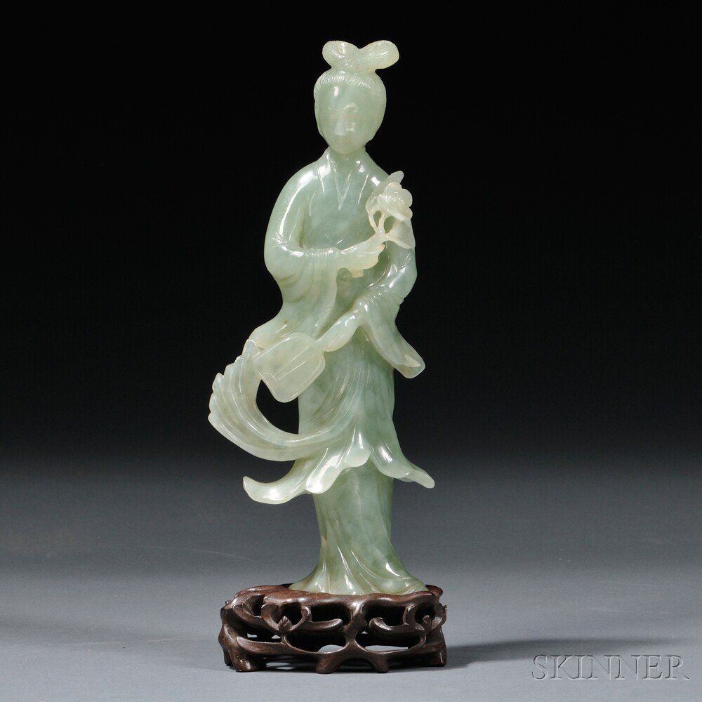 Appraisal: Green Hardstone Carving of Guanyin China th th century in