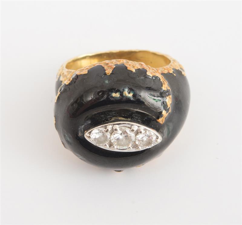 Appraisal: CARTIER K YELLOW GOLD DIAMOND AND ENAMEL RING Set with