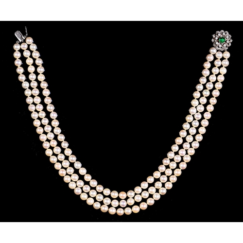 Appraisal: A cultured pearl necklace of three rows of mm cultured