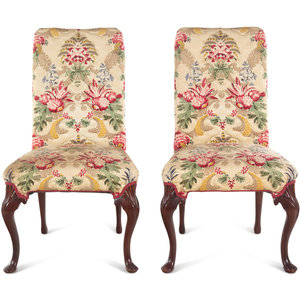 Appraisal: A Pair of Queen Anne Style Side Chairs with Chintz