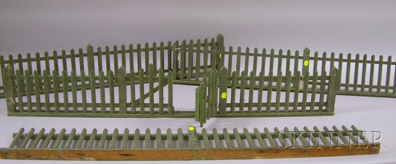 Appraisal: Set of Four Green-painted Wooden Lengths of Model Picket Fence