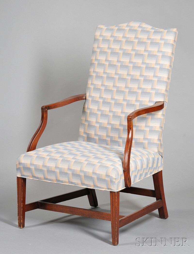 Appraisal: Federal Mahogany Carved Lolling Chair probably Massachusetts c with serpentine