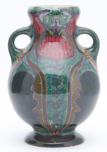 Appraisal: ROZENBURG Bulbous two-handled vase painted with stylized floral design in