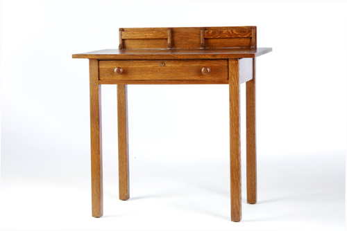 Appraisal: GUSTAV STICKLEY Small-single drawer writing desk with wooden knobs and