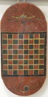 Appraisal: Painted game board with oval ends x Provenance Estate of