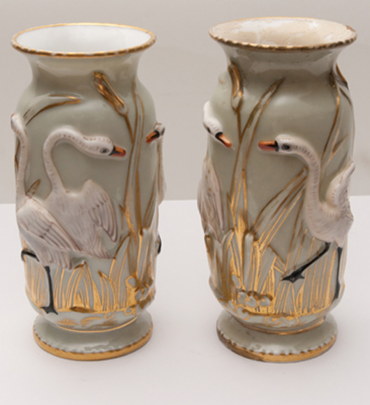 Appraisal: A PAIR OF TH CENTURY FRENCH PORCELAIN VASES Cylindrical each