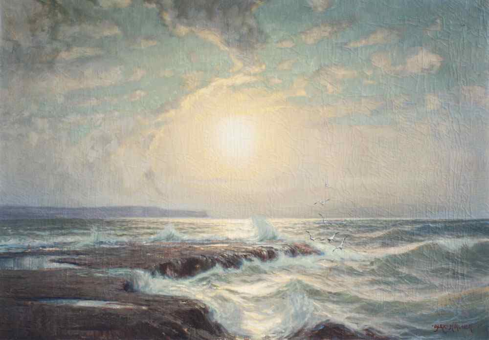 Appraisal: KIRCHER Alexander German - Sunlit Coastal Surf OIL Canvas ''