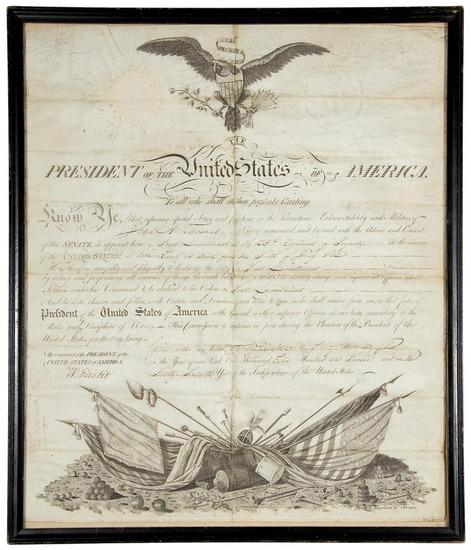 Appraisal: MADISON James Partly-printed vellum document signed as President a military