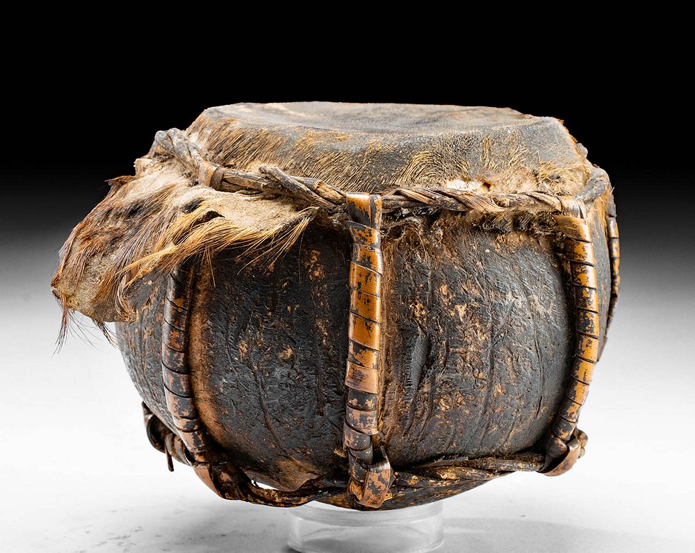 Appraisal: th C Hawaiian Hide Rattan Coconut Puniu Drum South Pacific