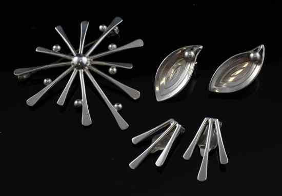 Appraisal: A Henning Koppel silver starburst brooch with matching earrings brooch