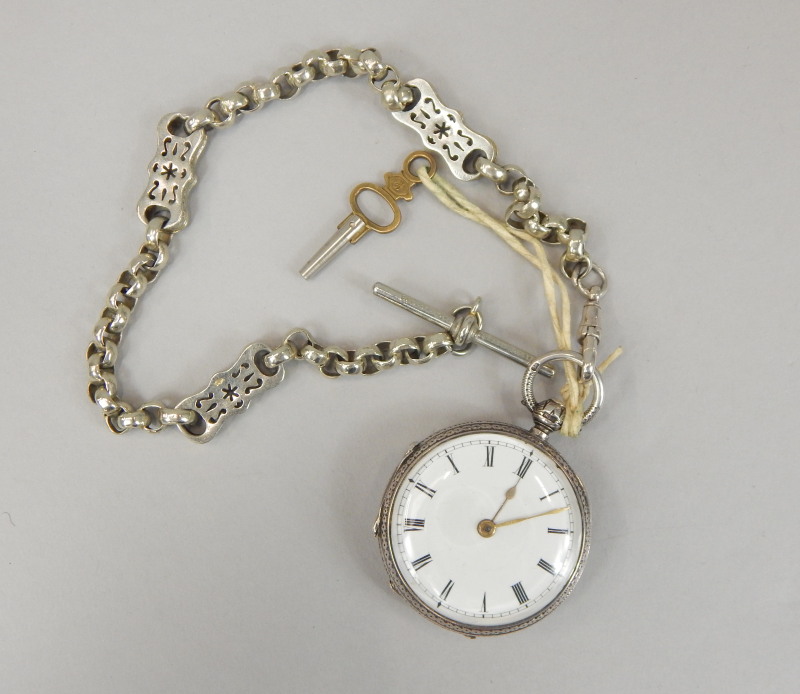 Appraisal: A Victorian silver cased fob watch having enamel dial with