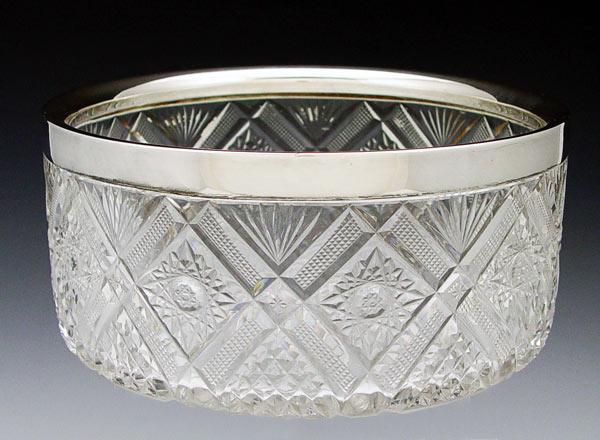 Appraisal: ENGLISH SILVER MOUNTED CUT GLASS BOWL John Grinsell Sons Birmingham