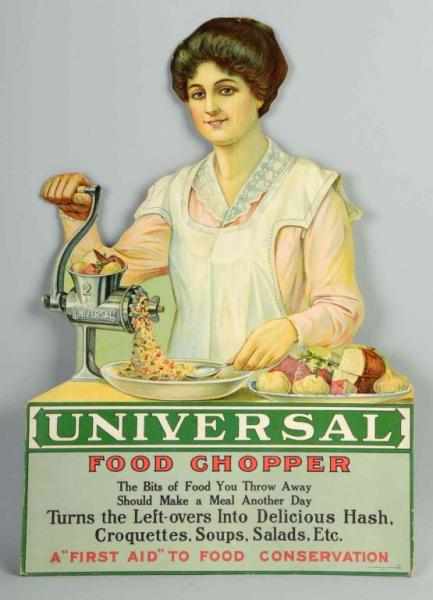 Appraisal: Cardboard Universal Food Chopper Standup Sign Description Circa early s