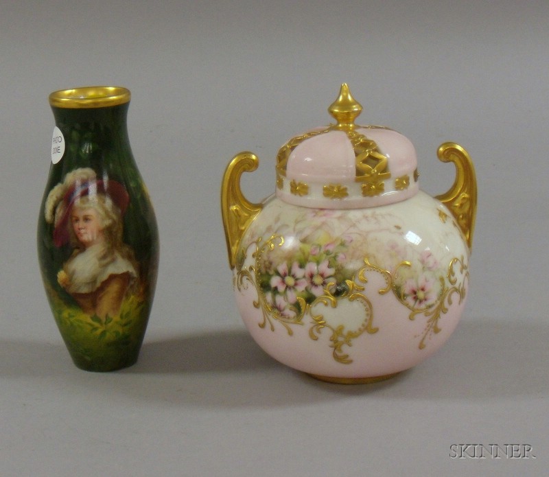 Appraisal: Austrian Hand-painted Portrait Decorated Porcelain Vase and a German Austrian