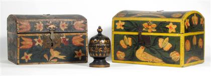 Appraisal: Two paint-decorated dome-top boxes mid- th century The dome-top boxes