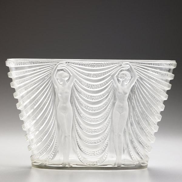 Appraisal: LALIQUE Terpsichore flaring vase of frosted glass with nudes and