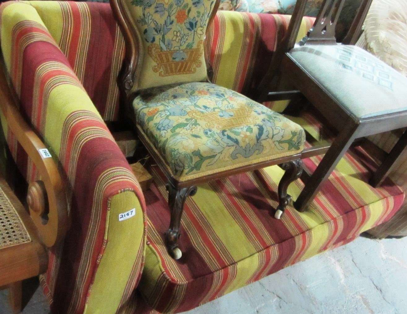 Appraisal: A th century striped upholstered chaise longue