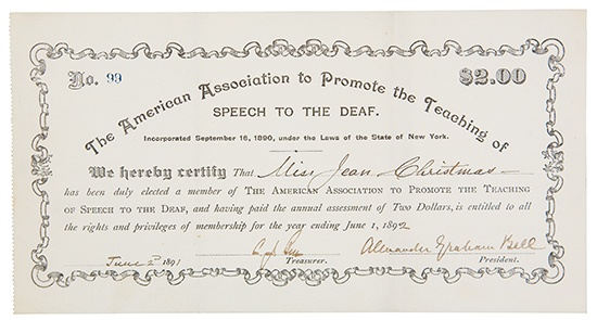 Appraisal: BELL ALEXANDER GRAHAM Partly-printed Document Signed certifying Jean Christmas as