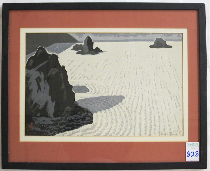 Appraisal: MASAO MAEDA WOODCUT Japan - Japanese rock garden Image measures