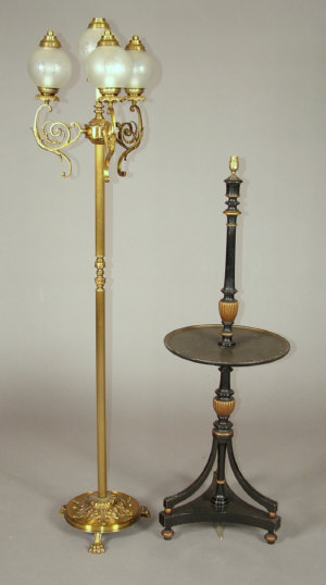 Appraisal: A gilt brass four light standing lamp th century also