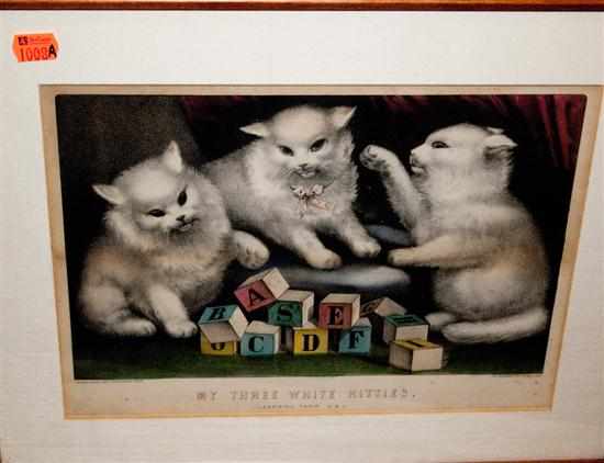 Appraisal: 'My Three White Kitties '' Currier Ives color print framed