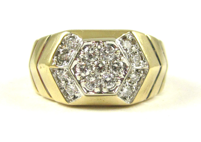 Appraisal: DIAMOND AND FOURTEEN KARAT GOLD RING set with round-cut diamonds