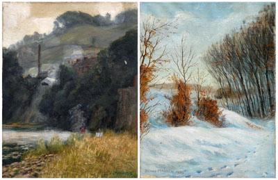 Appraisal: Two impressionist landscapes oil on canvas unframed winter landscape with