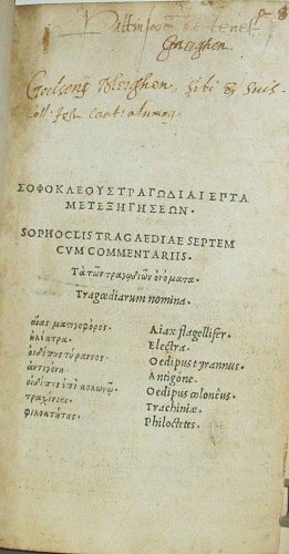 Appraisal: EDITIO PRINCEPS SOPHOCLES Tragoediae septem Greek text of leaves lacks