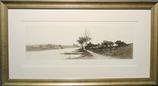 Appraisal: - Framed and matted etching of houses and a church