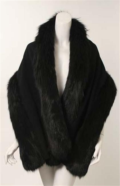 Appraisal: Black fox-trimmed stole Black wool crepe lined in black taffeta