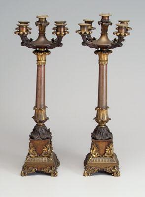 Appraisal: Pair Empire style candelabra gilt and patinated bronze or brass