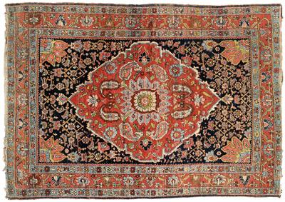 Appraisal: Bijar rug large red central medallion on dark blue field