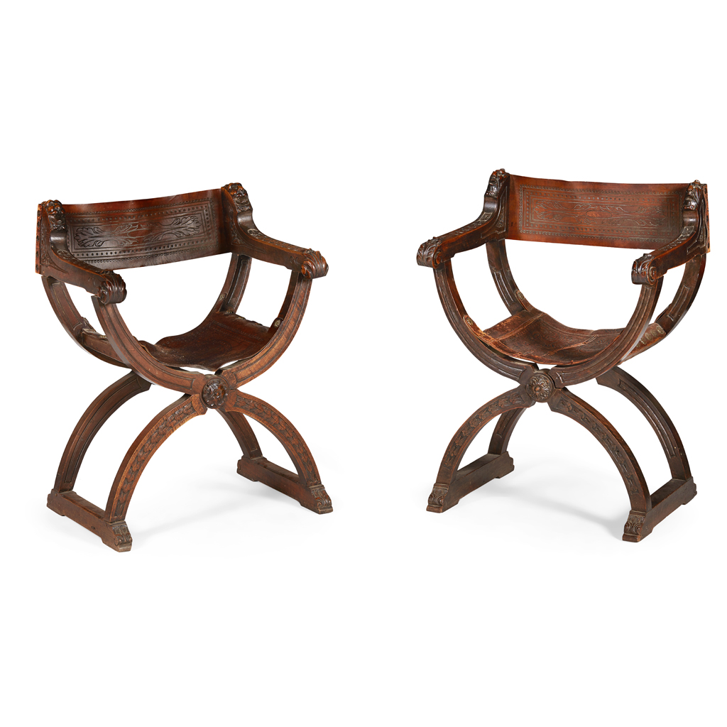 Appraisal: PAIR OF ITALIAN STAINED BEECH SAVONAROLA CHAIRS TH CENTURY each