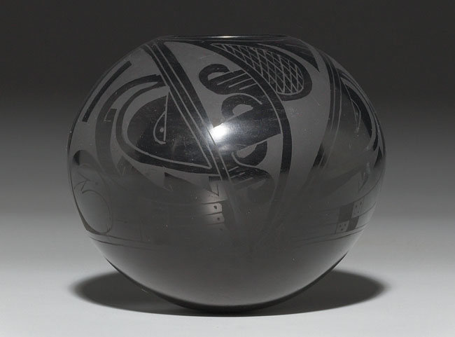 Appraisal: San Ildefonso vase round form in polished black with a