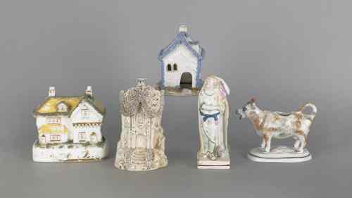 Appraisal: Collection of Staffordshire tablewares to include two house banks a