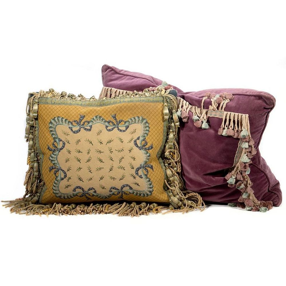 Appraisal: Two Decorative Pillows The first of velvet with tassel fringe