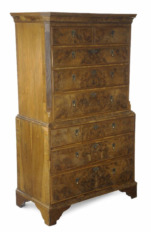 Appraisal: A George II walnut chest on chest the moulded cornice