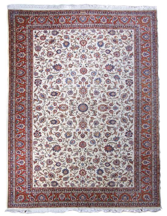 Appraisal: Tabriz Rug having multiple foliate borders with polychrome flowers above