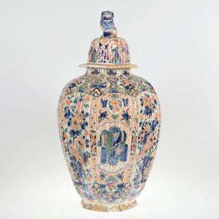 Appraisal: Delft Imari polychromed earthenware jar and cover th c marked