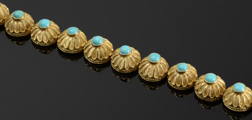 Appraisal: TURKISH K GOLD BRACELET WITH PERSIAN TURQUOISE K yellow gold