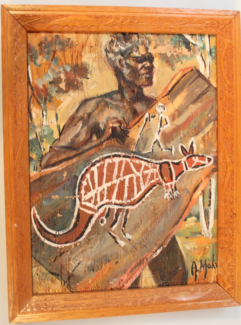 Appraisal: A Maki thC Aboriginal School Figure holding kangaroo painted shield