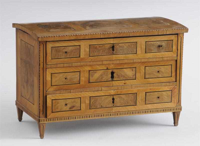 Appraisal: ITALIAN NEOCLASSICAL BURR WALNUT INLAID MINIATURE CHEST OF DRAWERS The