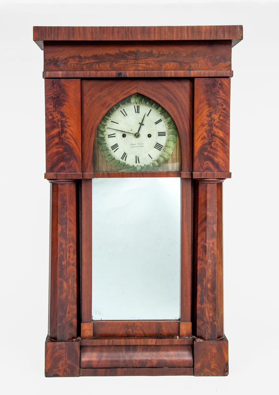 Appraisal: AMERICAN GOTHIC REVIVAL MAHOGANY AND MIRRORED CLOCK JAMES COFFIN With