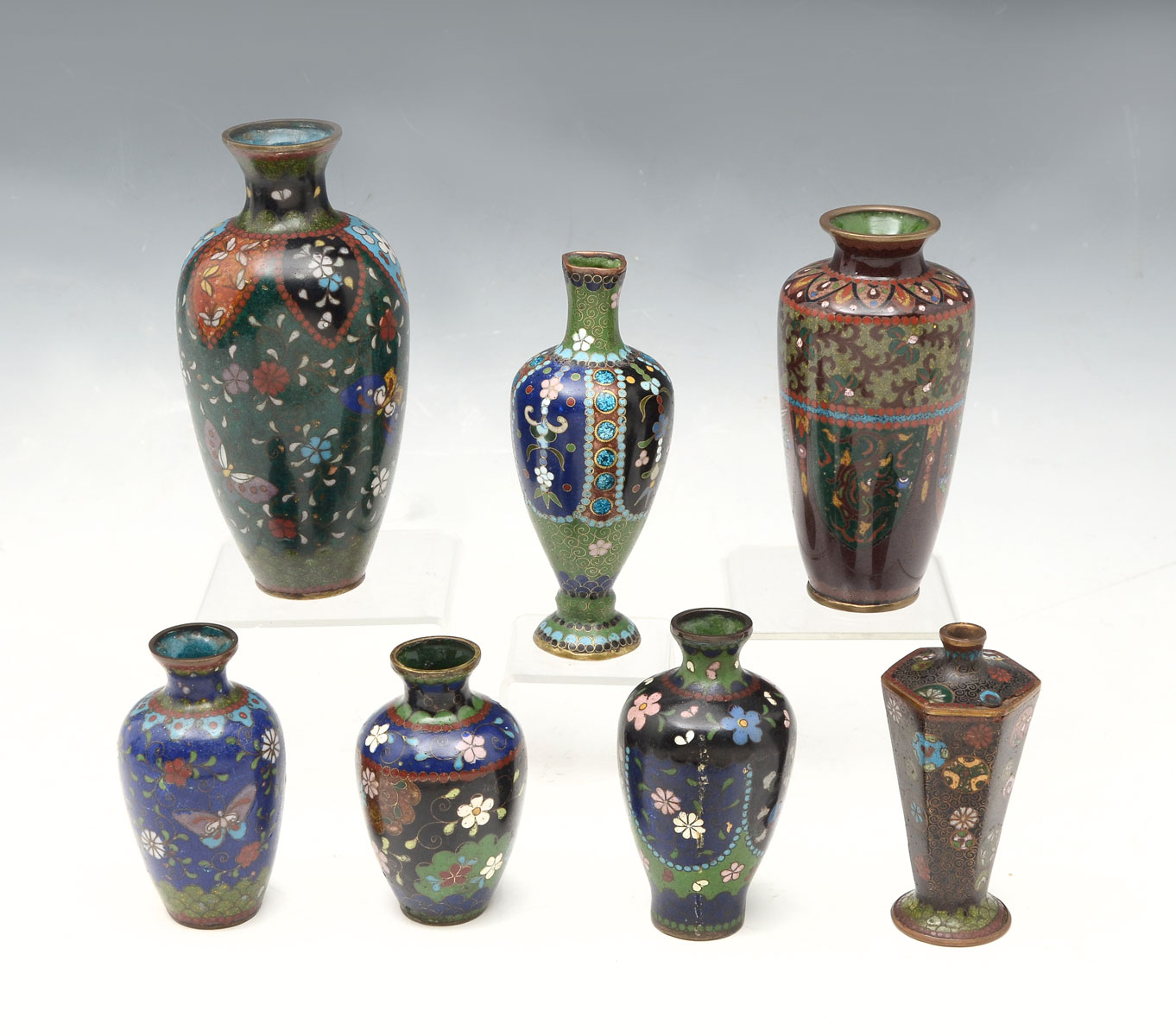 Appraisal: PC MEIJI PERIOD CLOISONNE VASE COLLECTION Comprising Japanese Meiji period