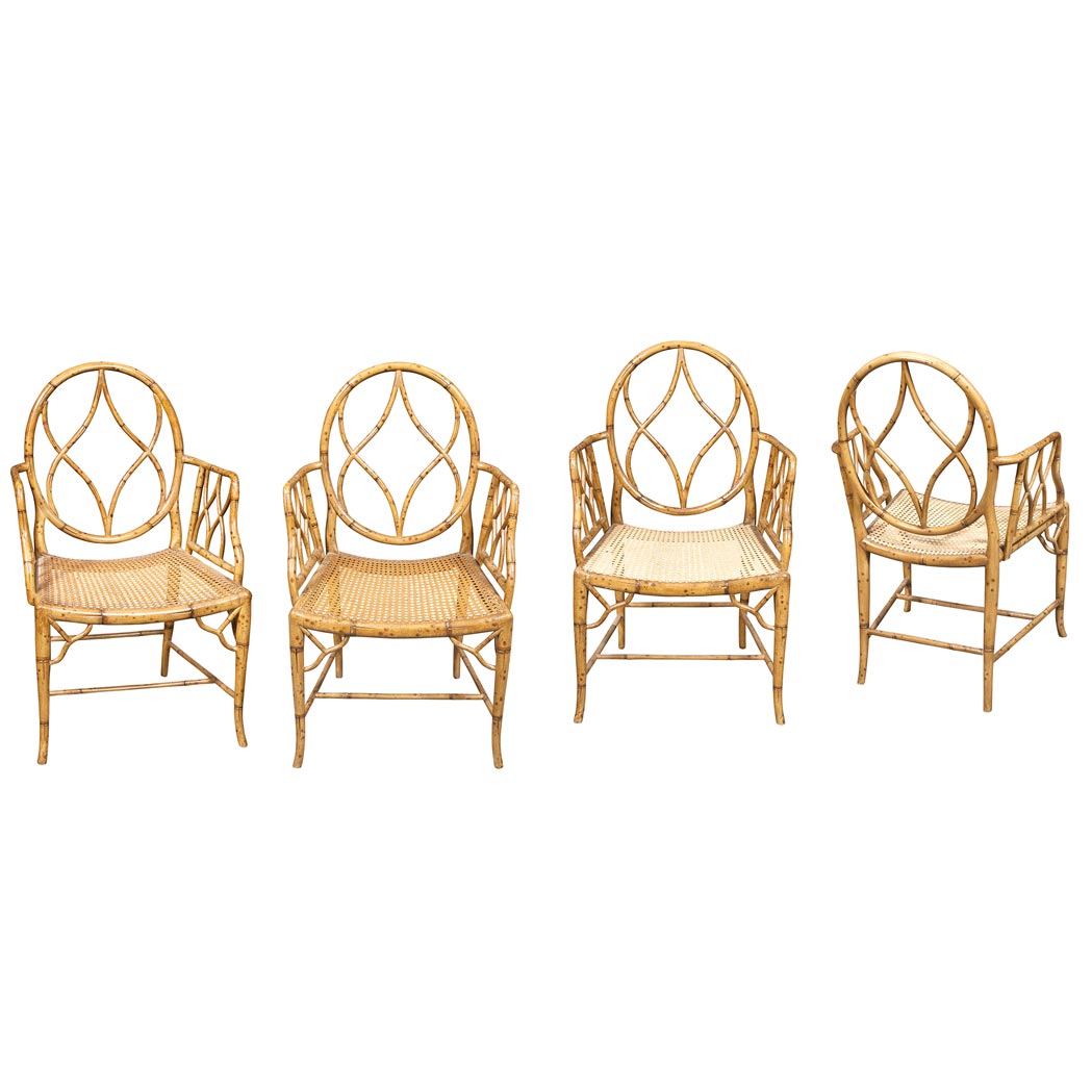 Appraisal: Set of Four Regency Painted and Caned Armchairs Three circa